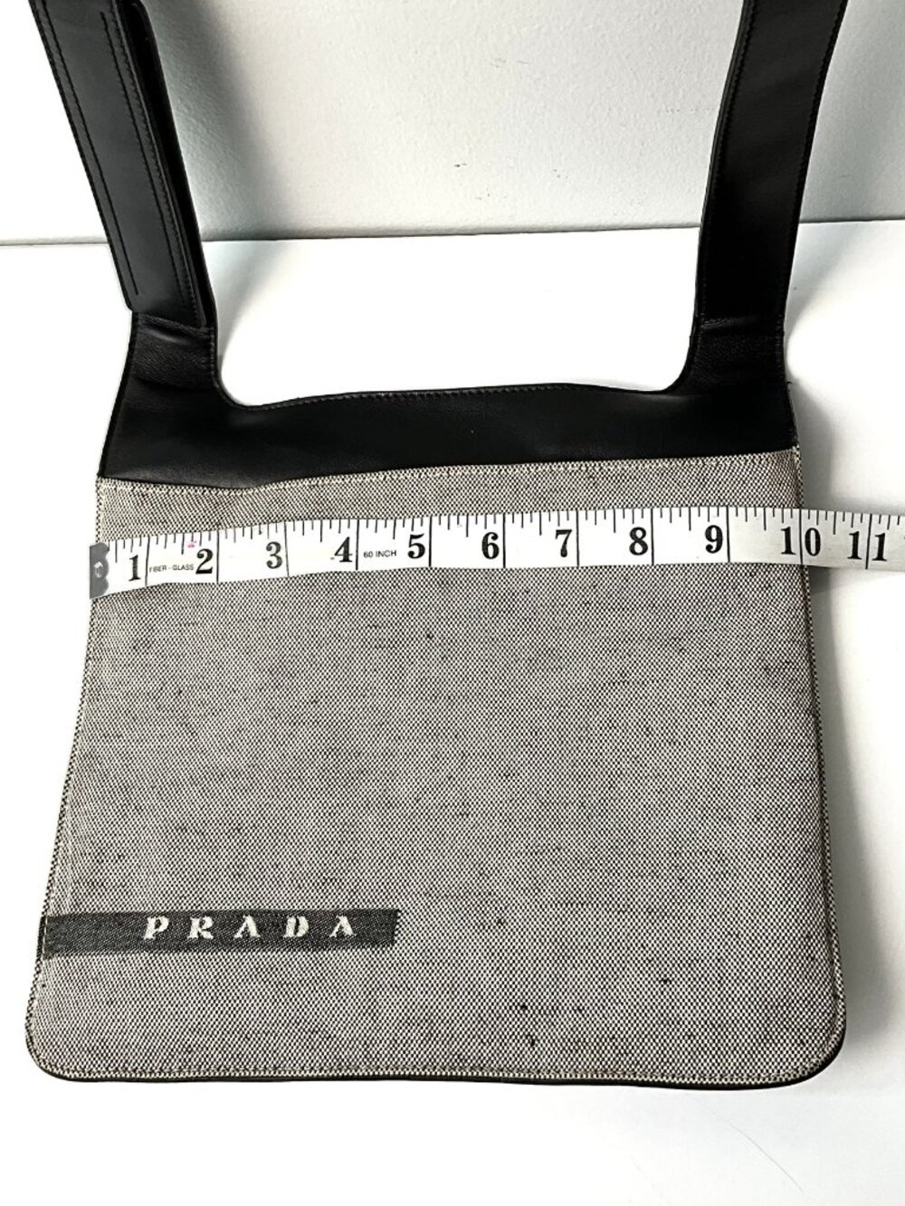 Vintage PRADA Canvas & Leather Crossbody Bag Black Beige Logo. Made in Italy - Picture 6 of 9